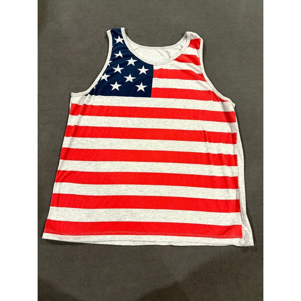 Mad Engine Tank Top Mens Large Multicolor Striped American Flag Graphic Print